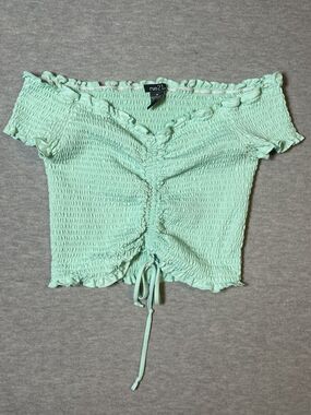 Rue21 Women's Mint Green Smocked Ruched Crop Top Off Shoulder Size M